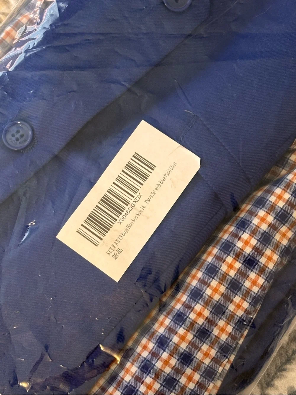 NWT YuanLu 3 Piece Blue Plaid Suit Size 14Y